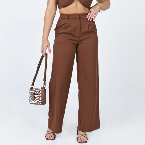 Princess Polly Elana Brown High Rise Relaxed Fit Pants 4 - Picture 1 of 9